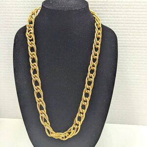 Statement Chunky Gold Tone Double Link Chain 26” Collar Necklace Costume